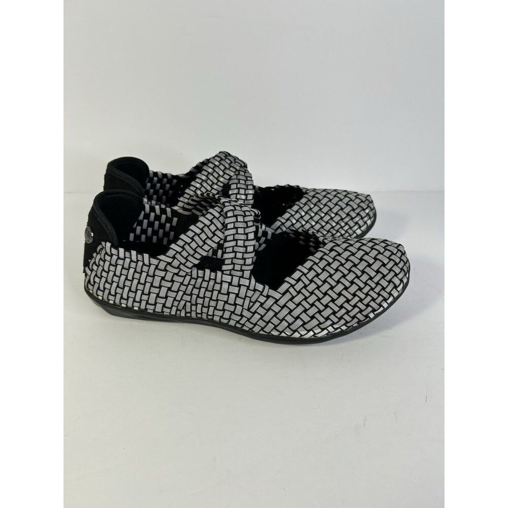 Bernie Mev Women’s Mary Jane Black Reflective Slip-On Sneakers Stretch Size 39